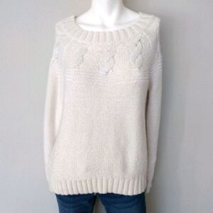 Aries Cream Color Cable knit Crew Neck Sweater. Sz Medium